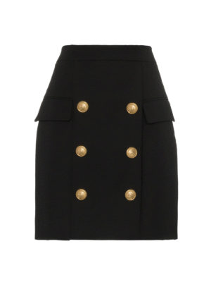 Balmain: minigonne - Gonna in lana con tasche e bottoni dorati