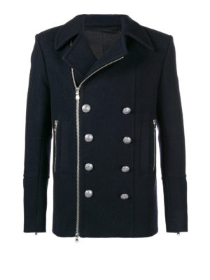 Balmain: cappotti corti - Cappotto in lana con dettagli in metallo