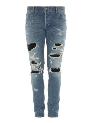 Balmain: jeans skinny - Jeans in denim strappato