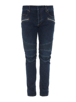 Balmain: jeans skinny - Jeans skinny con inserti a coste