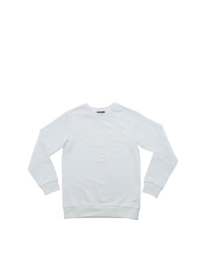 Balmain: Sweatshirts & Sweaters - 3D effect logo sweatshirt in white