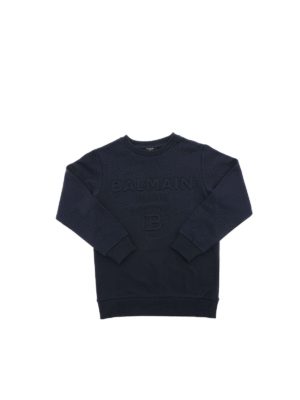 Balmain: Sweatshirts & Sweaters - Embossed logo sweatshirt in blue