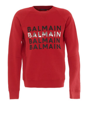Balmain: Felpe e maglie - Felpa rossa con logo lettering
