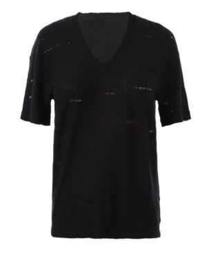 Balmain: t-shirt - T-shirt in lino beige nero