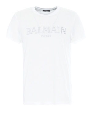 Balmain: t-shirt - T-shirt in cotone con logo in rilievo