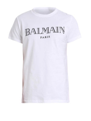 Balmain: t-shirts - Logo print white cotton T-shirt