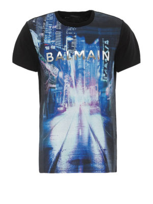 Balmain: t-shirt - T-shirt in cotone stampato con logo lettering