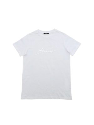 Balmain: t-shirts - Silver logo T-shirt in white