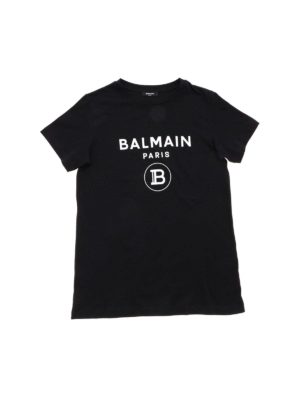Balmain: t-shirts - T-shirt in black with white logo