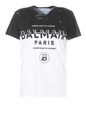 Balmain: t-shirts - Two-tone logo print T-shirt