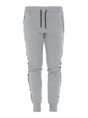 Balmain: pantaloni sport - Joggers grigi con banda logata