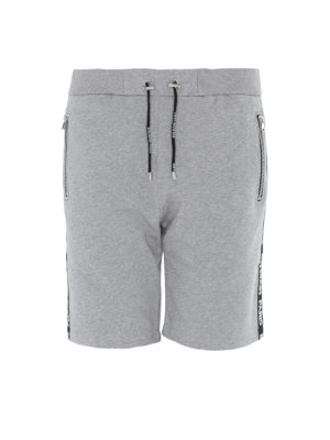 Balmain: pantaloni sport - Pantaloncini grigi con banda logata