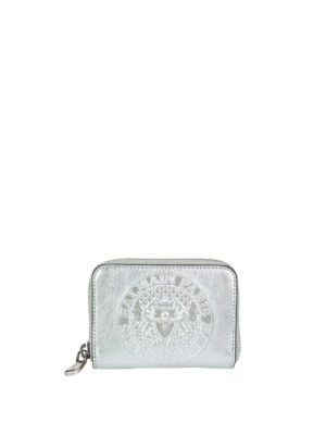 Balmain: portafogli - Portamonete in pelle con logo goffrato