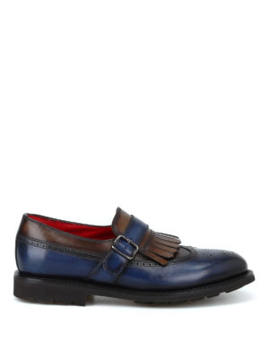 BARRETT: Mocassini e slippers - Monk strap brogue in pelle blu e marrone