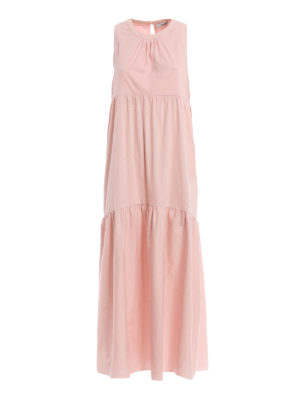 BLUGIRL: maxi dresses - Flounced pink stretch cotton maxi dress