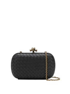 BOTTEGA VENETA: pochette - Clutch Chain Knot in nappa intrecciata nera