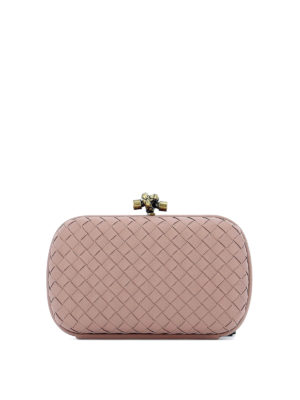BOTTEGA VENETA: pochette - Clutch Chain Knot in nappa intrecciata rosa