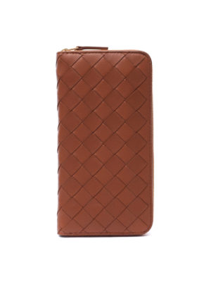 BOTTEGA VENETA: wallets & purses - Brown Intrecciato nappa zip-around wallet