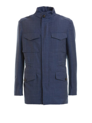 Brioni: casual jackets - Sharkskin blue wool field jacket