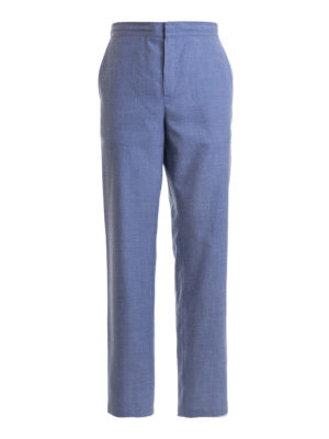 BRIONI: pantaloni casual - Pantaloni in misto seta azzurra
