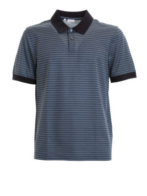 Brioni: polo shirts - Blue collar and cuffs striped polo