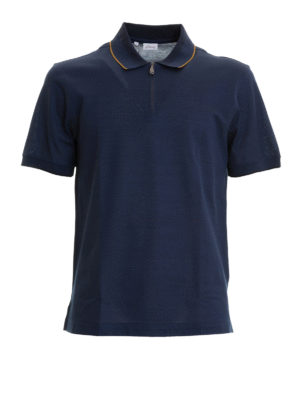 BRIONI: polo - Polo blu in cotone con zip