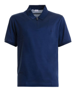 BRIONI: polo - Polo in cotone blu con zip