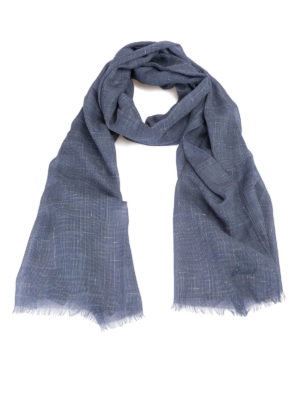 Brioni: scarves - Blue cashmere silk linen scarf