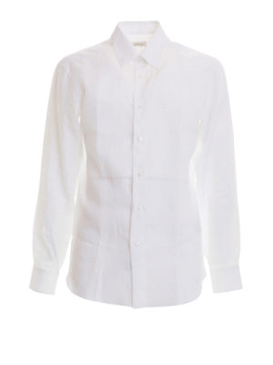 Brioni: shirts - Long sleeved white linen shirt