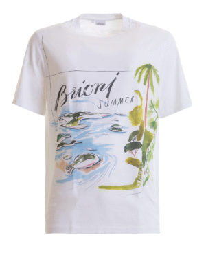 BRIONI: t-shirt - T-shirt in cotone con stampa estiva