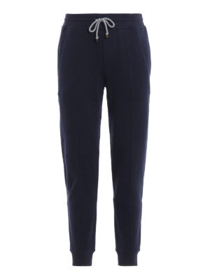 BRUNELLO CUCINELLI: pantaloni sport - Joggers blu in cotone felpato