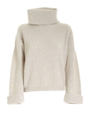 BRUNELLO CUCINELLI: Turtlenecks & Polo necks - Sequins turtleneck in ice-color