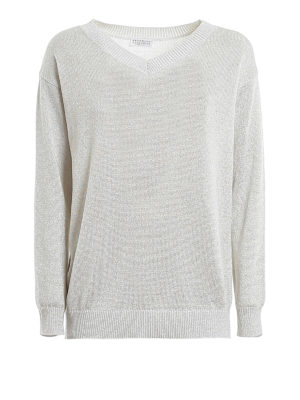 BRUNELLO CUCINELLI: Suéteres con cuello pico - Suéter Con Cuello De Pico - Blanco