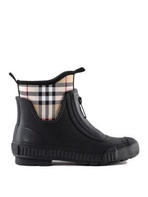 BURBERRY: tronchetti - Stivaletti Flinton in neoprene check e gomma