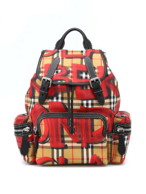 BURBERRY: zaini - Zaino Rucksack medio scozzese con graffiti