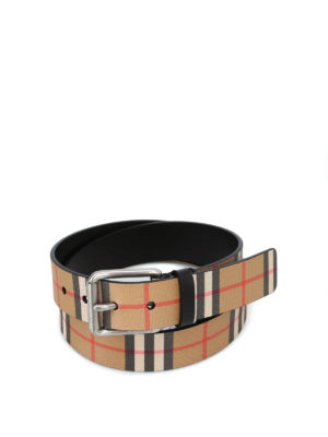 BURBERRY: cinture - Cintura Mark35 in pelle nera Vintage check