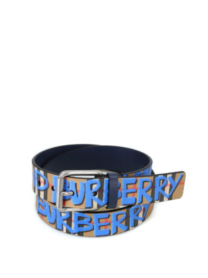 BURBERRY: cinture - Cintura in pelle con Vintage check e graffiti