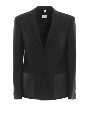 BURBERRY: giacche blazer - Giacca in pura lana con tasche in pelle