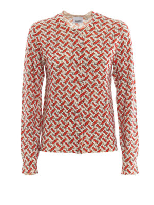 BURBERRY: cardigan - Cardigan stampa monogramma in lana merino