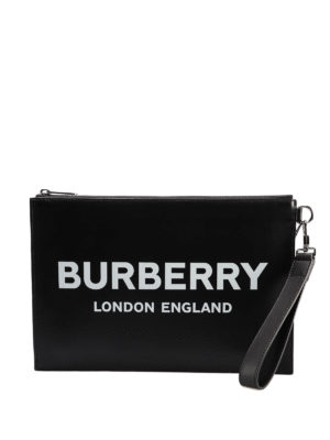 BURBERRY: pochette - Busta Edin in pelle con logo a contrasto