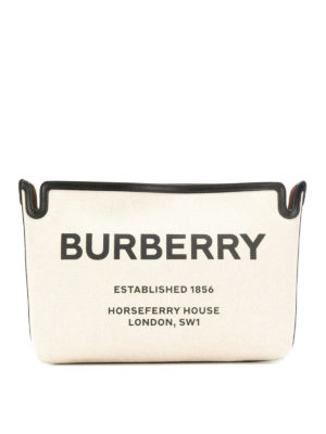 BURBERRY: pochette - Clutch in tela con stampa logo Horseferry