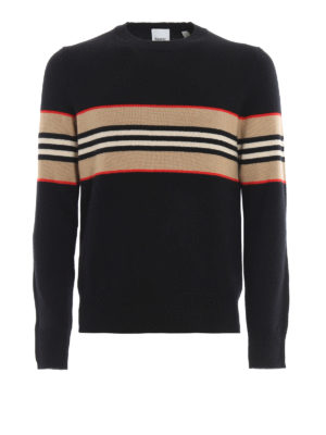 BURBERRY: maglia collo rotondo - Maglia Furlong in cashmere con motivo a righe