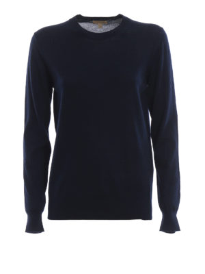 BURBERRY: maglia collo rotondo - Pull girocollo in leggera lana merino navy