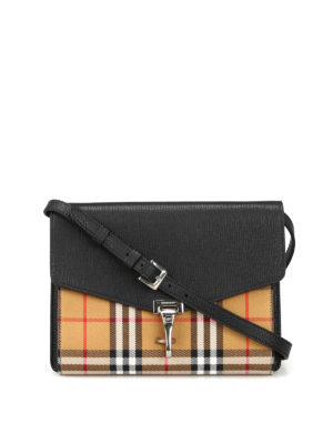BURBERRY: borse a tracolla - Borsa Macken S nera in pelle Derby e canvas