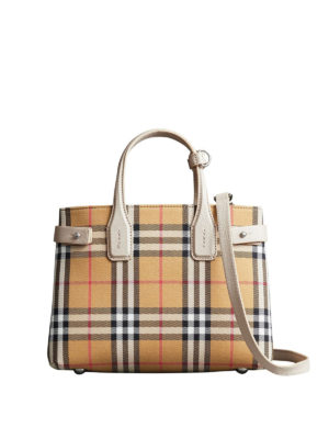 BURBERRY: borse a tracolla - Piccola borsa Banner in cotone Vintage Check