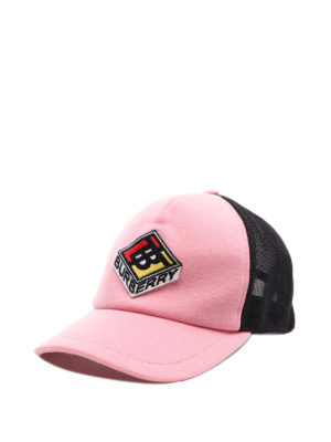 BURBERRY: hats & caps - Logo patch wool baseball cap