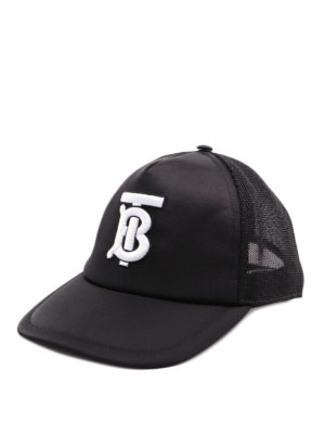 BURBERRY: hats & caps - Monogram embroidery black baseball cap