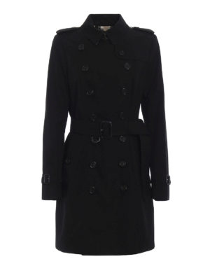 BURBERRY: cappotti al ginocchio - Impermeabile nero Heritage The Chelsea Mid