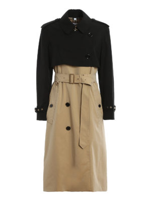 BURBERRY: long coats - Two-tone gabardine coat