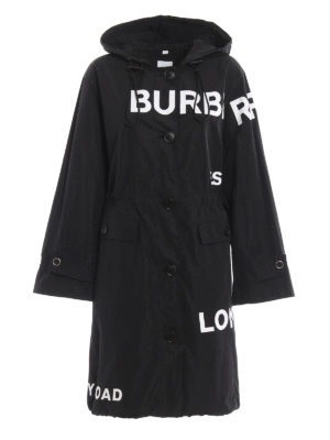 BURBERRY: parka - Parka in nylon con stampa Horseferry